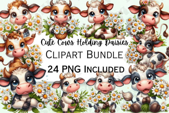 Download Cute Cows Holding Daisies Clipart - Daisies Collection