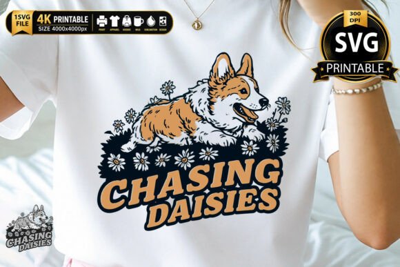 Download Chasing Daisies Corgi Floral Art - Daisies Collection