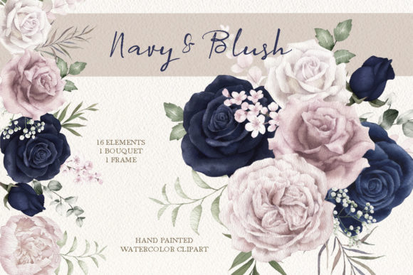 Download Navy and Blush Flower Clipart - Blush flower Collection