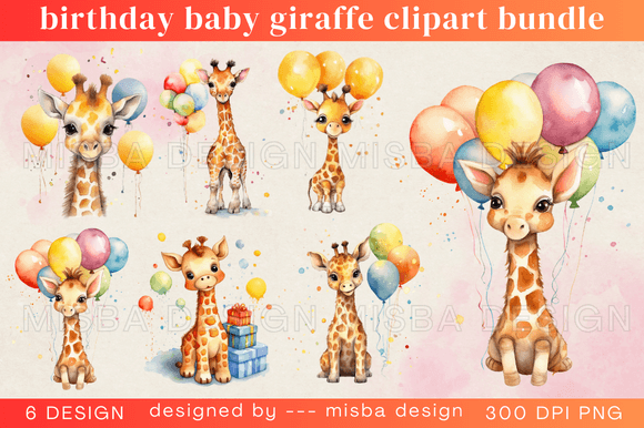 Download Birthday Baby Giraffe Clipart Bundle - Baby giraffe clipart Collection