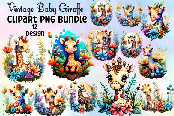 Download Vintage Baby Giraffe Clipart PNG Bundle - Baby giraffe clipart Collection