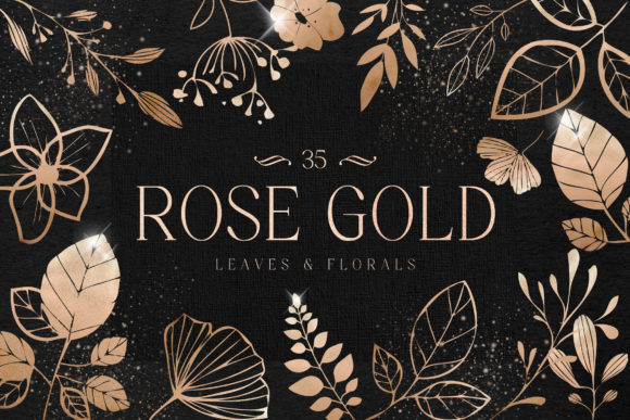 Download Rose Gold Leaves Florals Foil Elements - Rose gold Collection