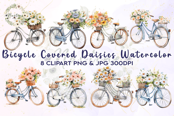Download Bicycle Covered Daisies Watercolor - Daisies Collection