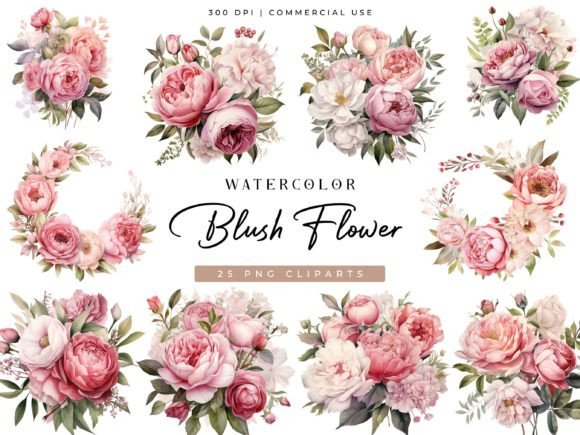 Download Watercolor Blush Flower Clipart Bundle - Blush flower Collection