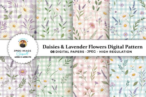 Download Daisies &amp; Lavender Flowers Patterns - Daisies Collection