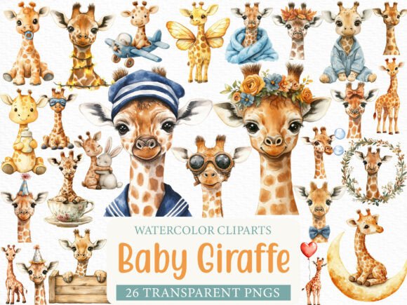Download Watercolor Baby Giraffe Clipart Bundle - Baby giraffe clipart Collection