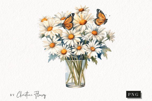 Download Watercolor Daisies and Butterfly Clipart - Daisies Collection