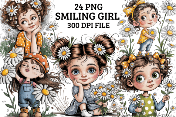 Download Smiling Girl with Daisies Clipart PNG - Daisies Collection