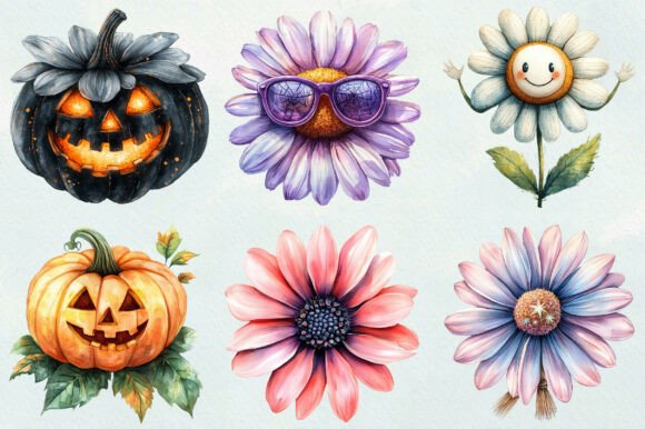 Download Groovy Halloween Daisies Clipart - Daisies Collection