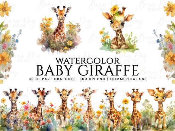 Download Watercolor Baby Giraffe Clipart Bundle - Baby giraffe clipart Collection