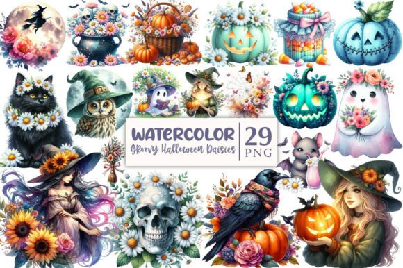 Download Groovy Halloween Daisies Clipart - Daisies Collection