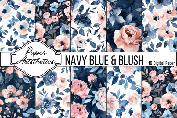 Download Navy Blue and Blush Flower Seamless - Blush flower Collection