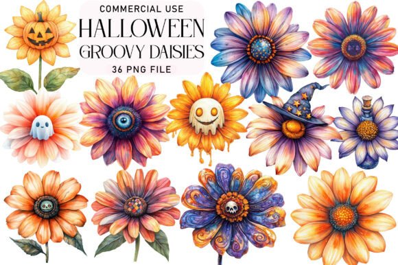 Download Groovy Halloween Daisies Clipart - Daisies Collection