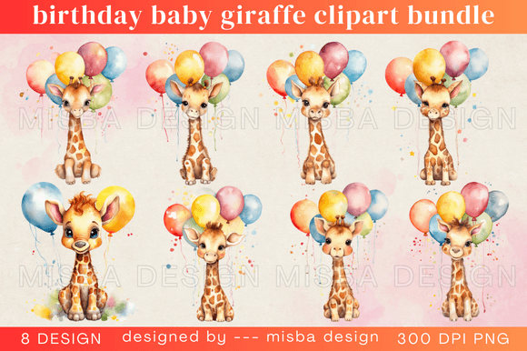 Download Birthday Baby Giraffe Clipart Bundle - Baby giraffe clipart Collection
